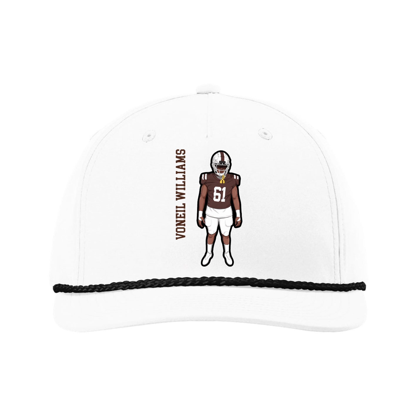 Five-Panel Classic Rope Cap — Name Vertical in White
