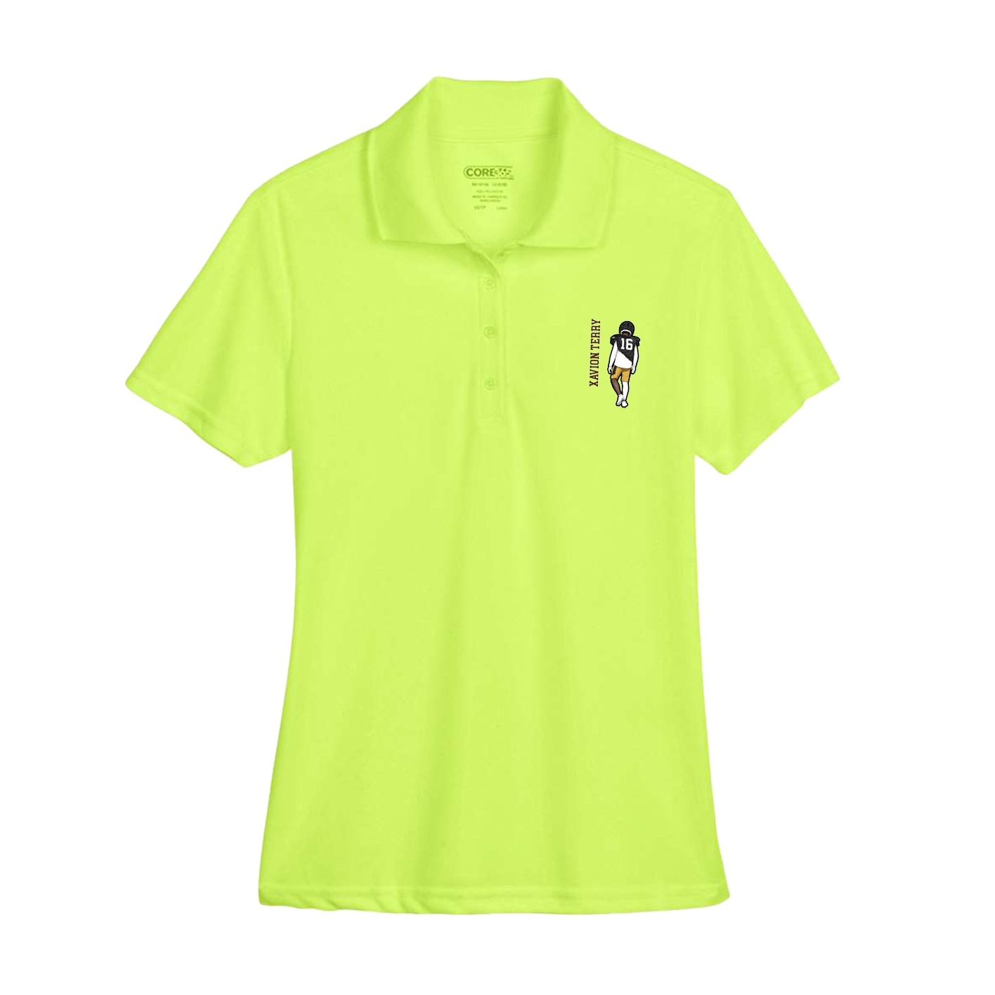 Womens Performance Polo — Name Vertical in Yellow