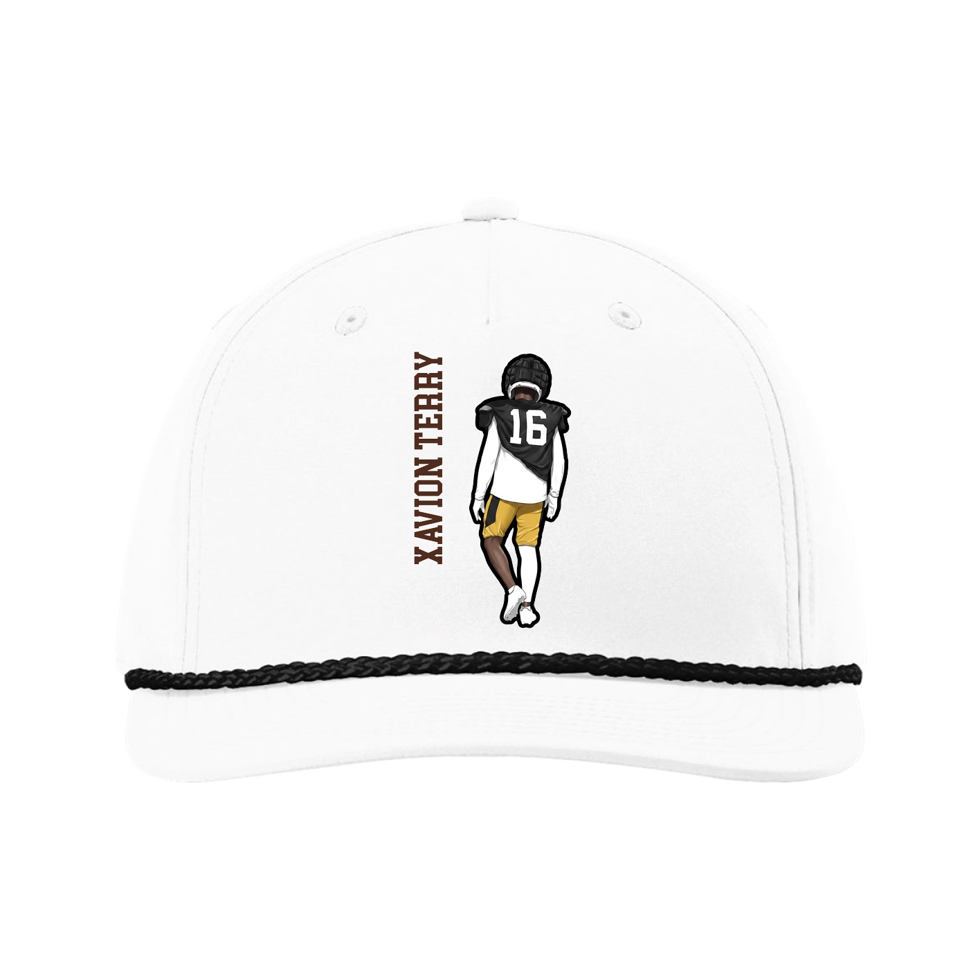 Five-Panel Classic Rope Cap — Name Vertical in White