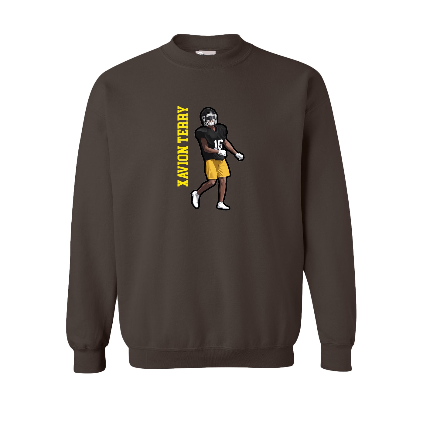 Fleece Crew — Name Vertical in Brown