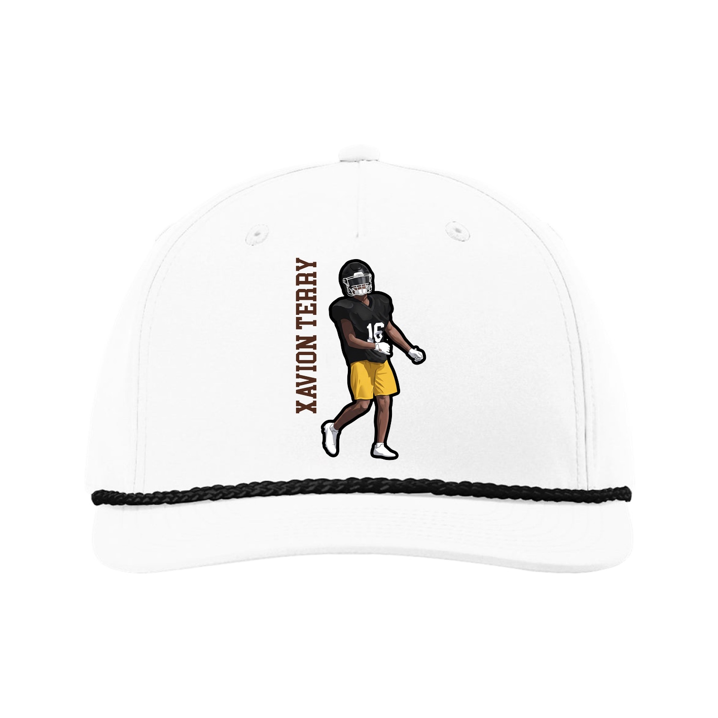 Five-Panel Classic Rope Cap — Name Vertical in White