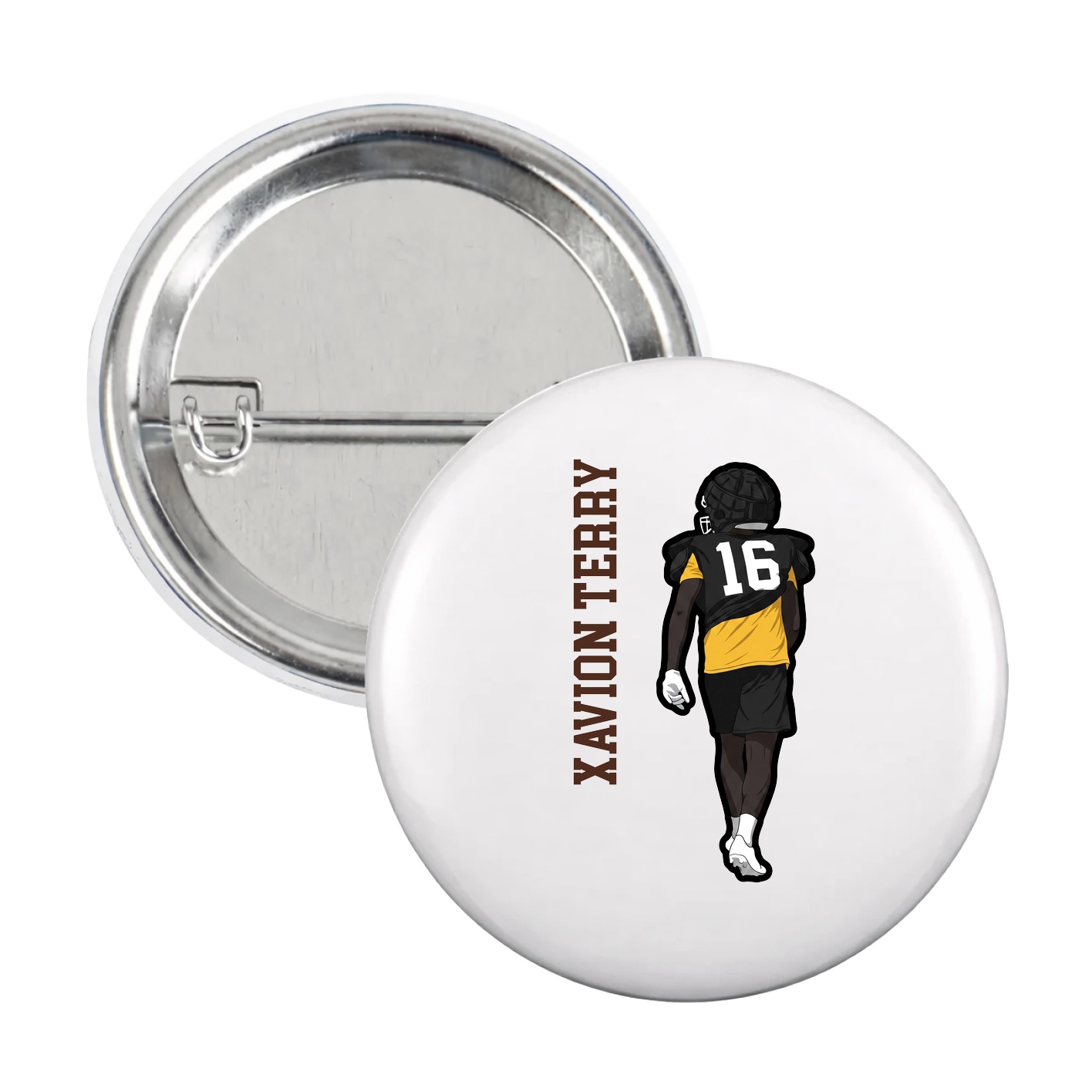 Game Day Button — Name Vertical in White