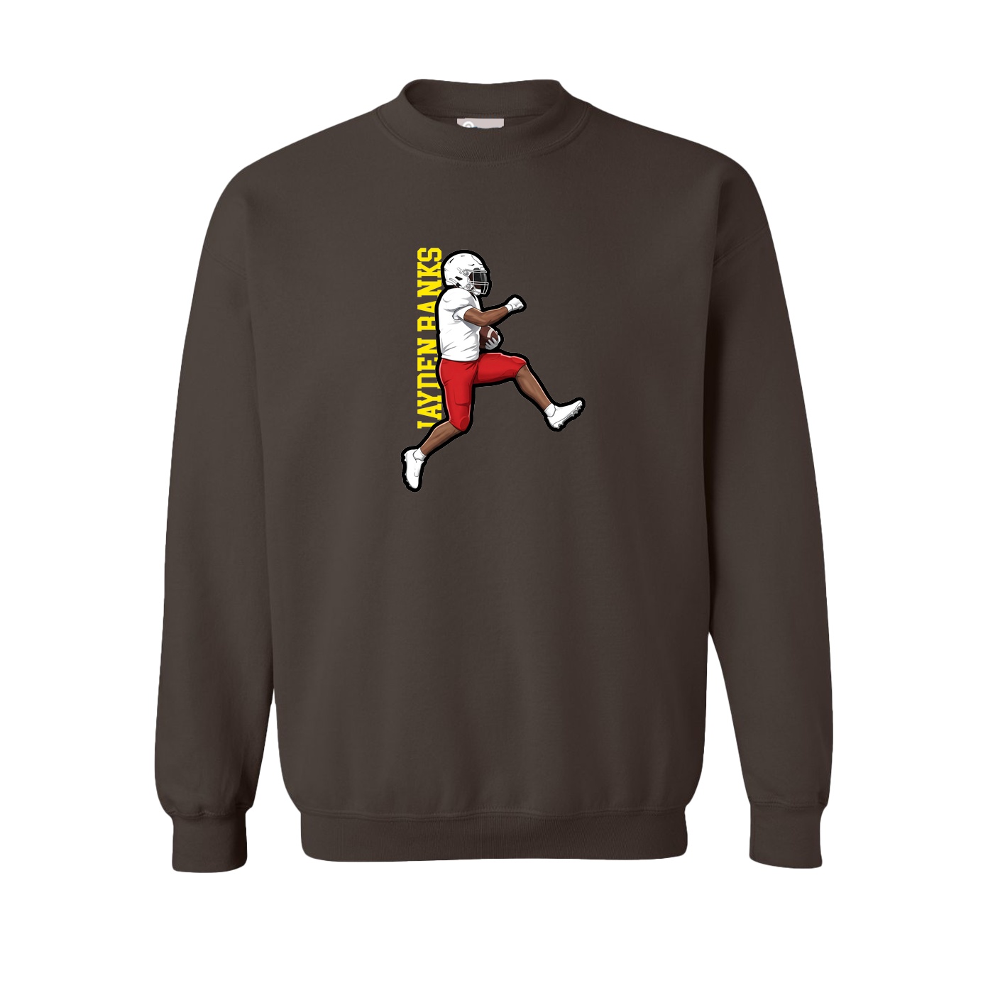 Fleece Crew — Name Vertical in Brown