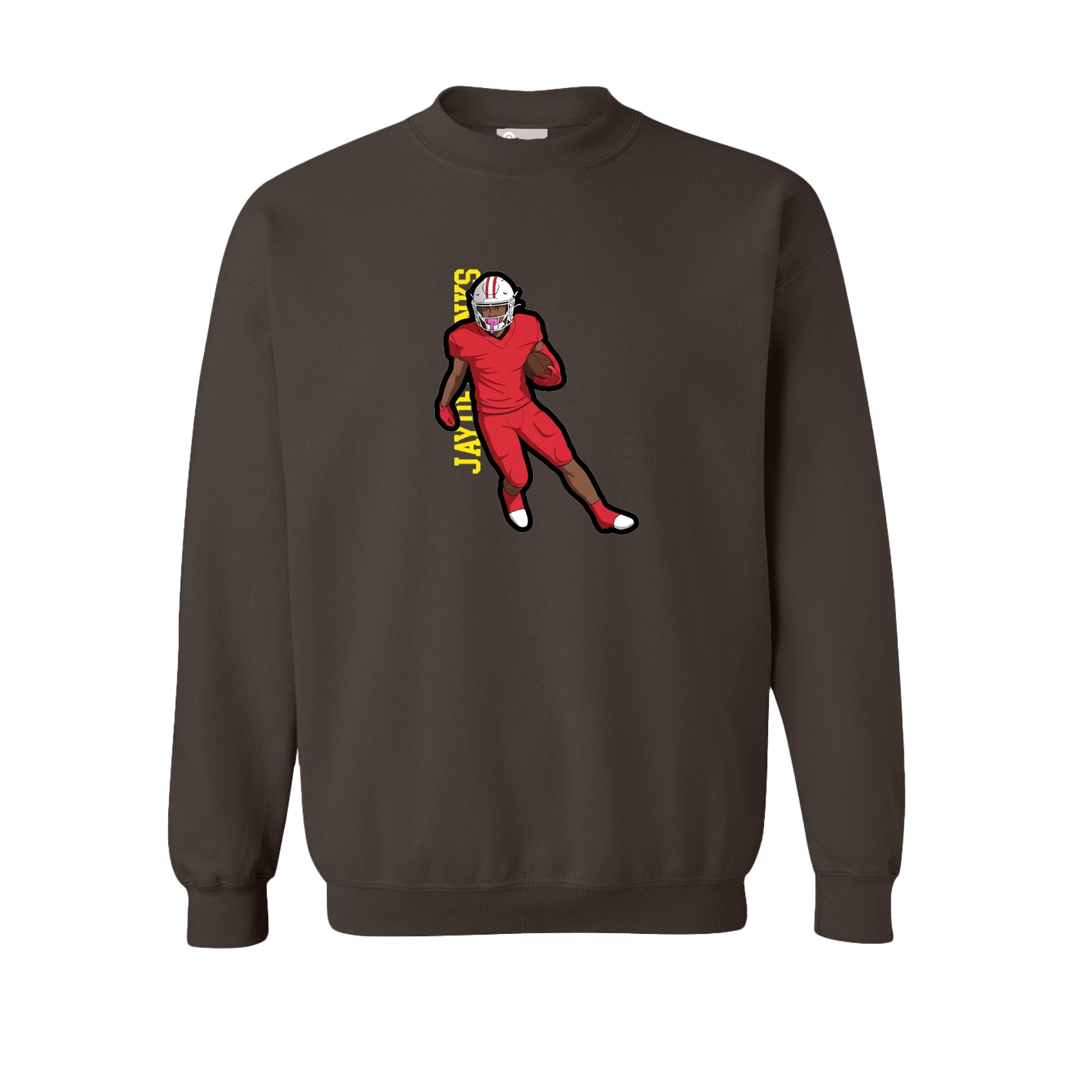 Fleece Crew — Name Vertical in Brown