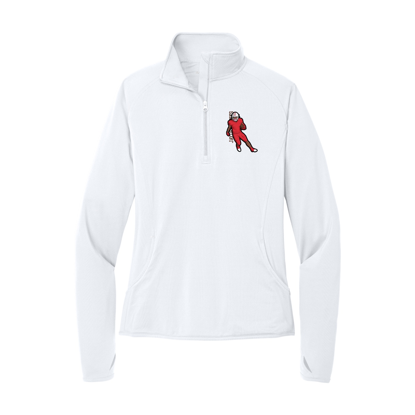 Women's Q-Zip Pullover — Name Vertical in White