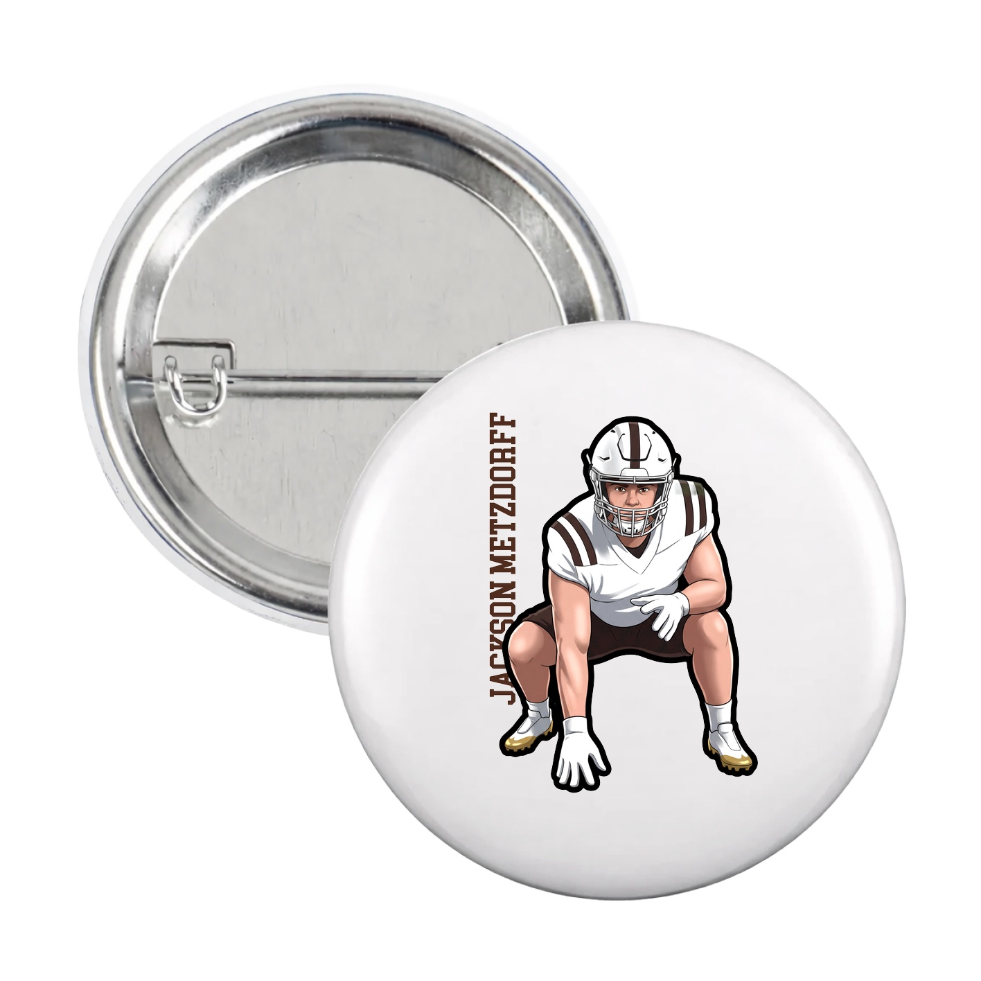 Game Day Button — Name Vertical in White