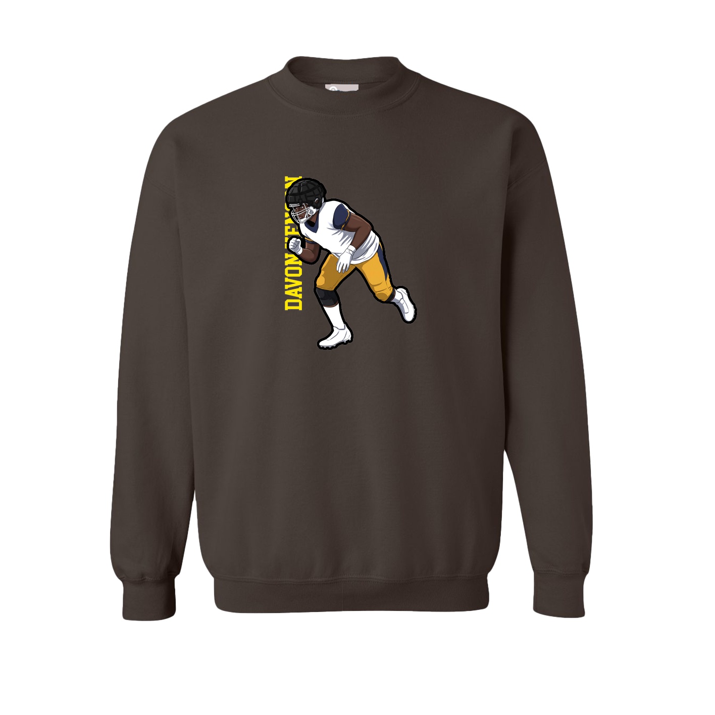 Fleece Crew — Name Vertical in Brown