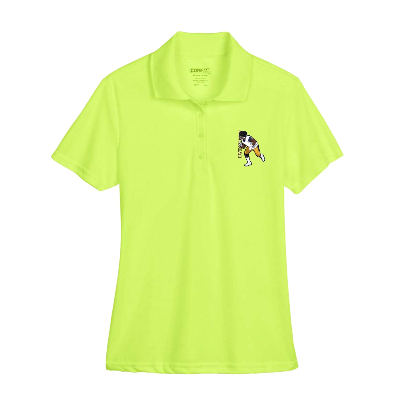 Womens Performance Polo — Name Vertical in Yellow