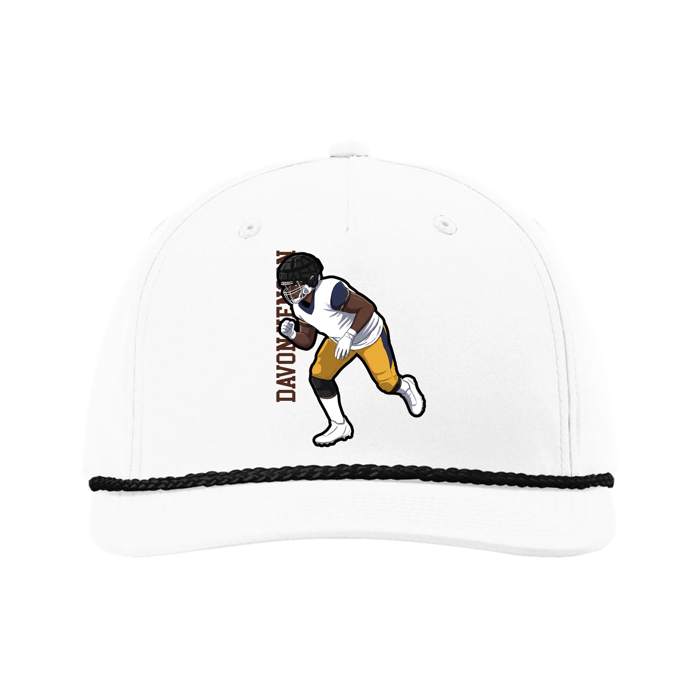 Five-Panel Classic Rope Cap — Name Vertical in White