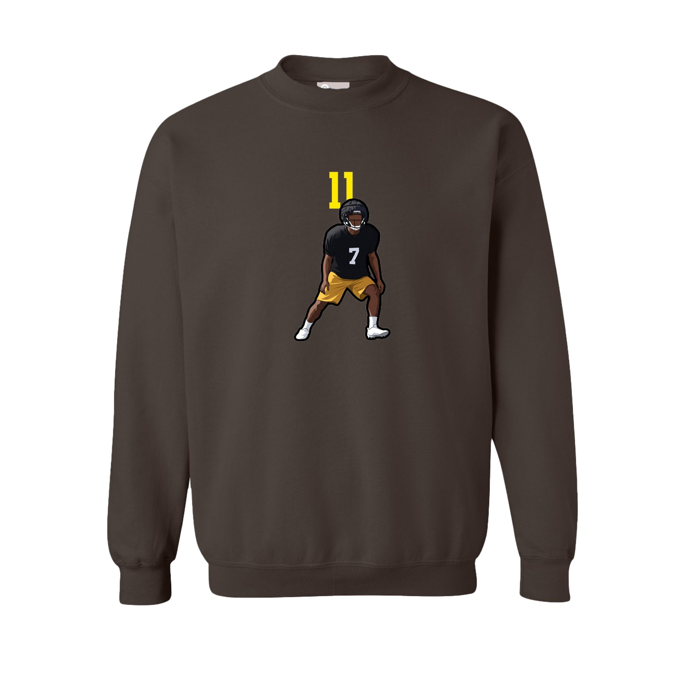 Fleece Crew — Number Top in Brown