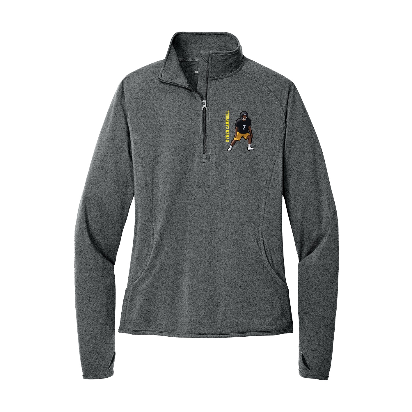 Women's Q-Zip Pullover — Name Vertical in Grey