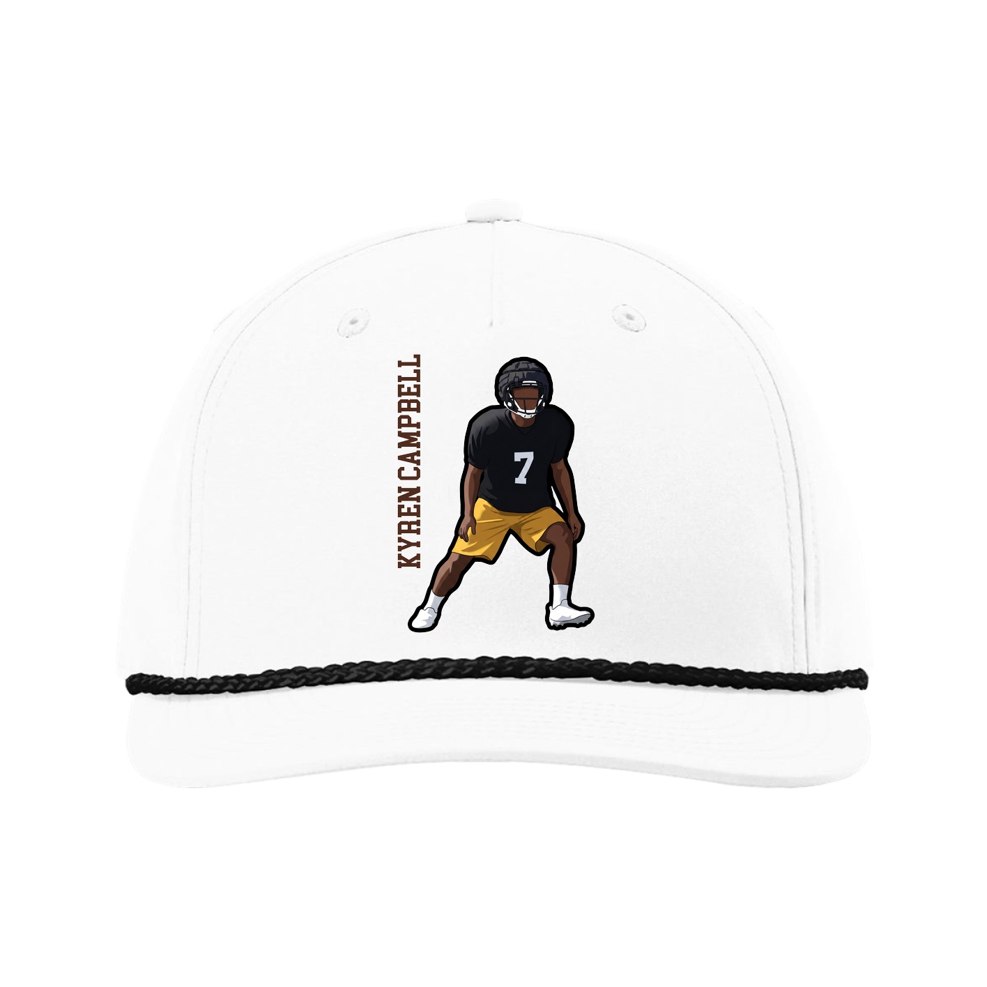 Five-Panel Classic Rope Cap — Name Vertical in White