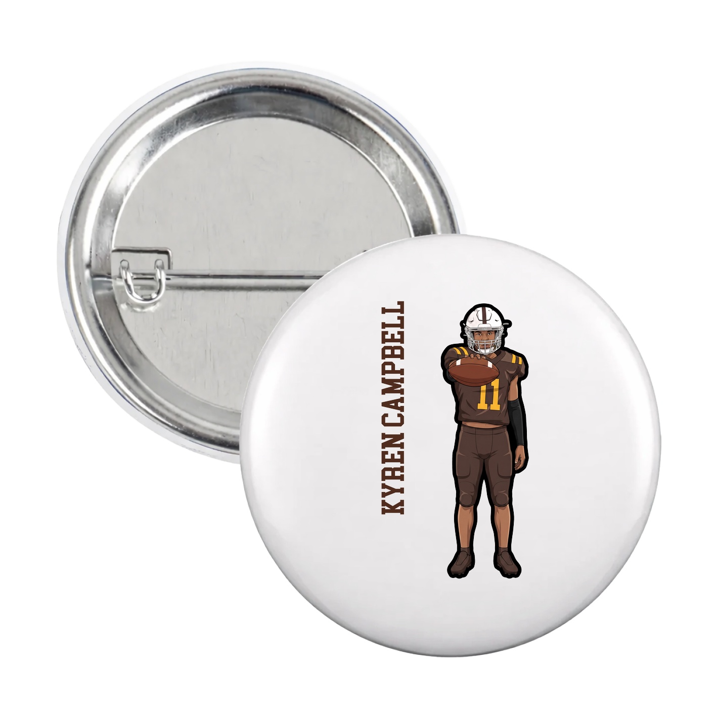 Game Day Button — Name Vertical in White