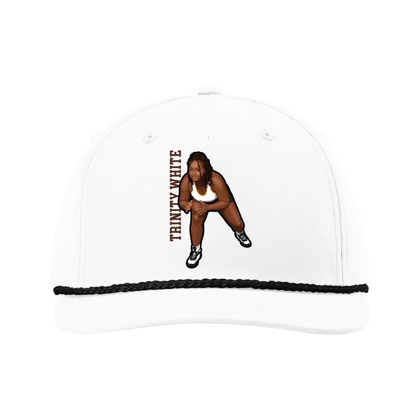 Five-Panel Classic Rope Cap — Name Vertical in White