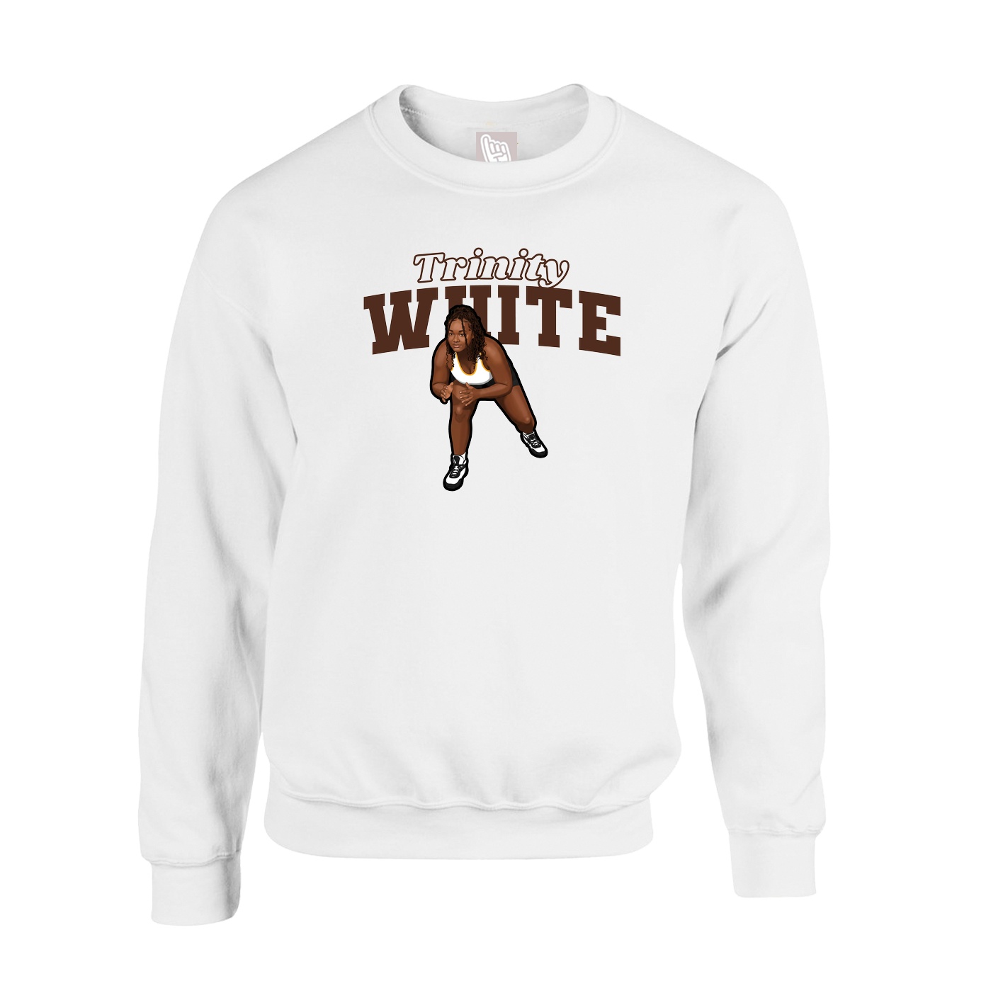 Fleece Crew — Name Arch in White