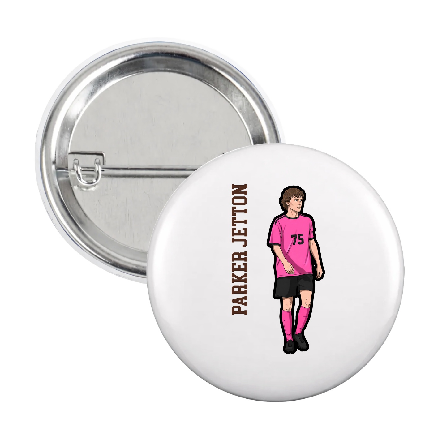 Game Day Button — Name Vertical in White