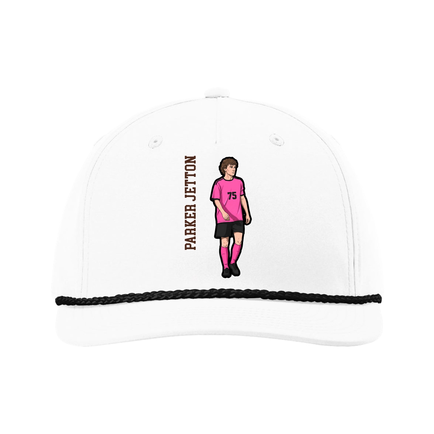 Five-Panel Classic Rope Cap — Name Vertical in White
