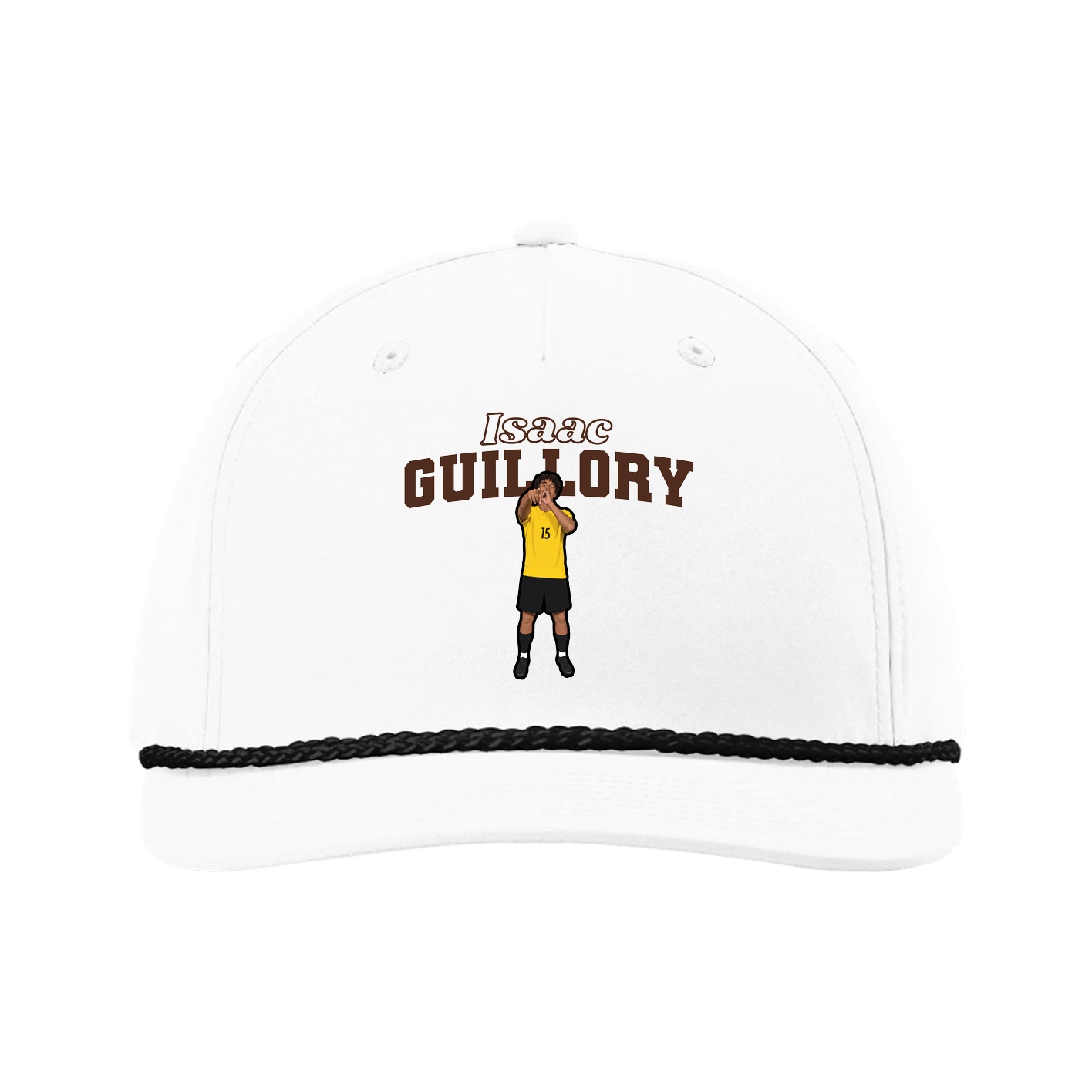 Five-Panel Classic Rope Cap — Name Arch in White