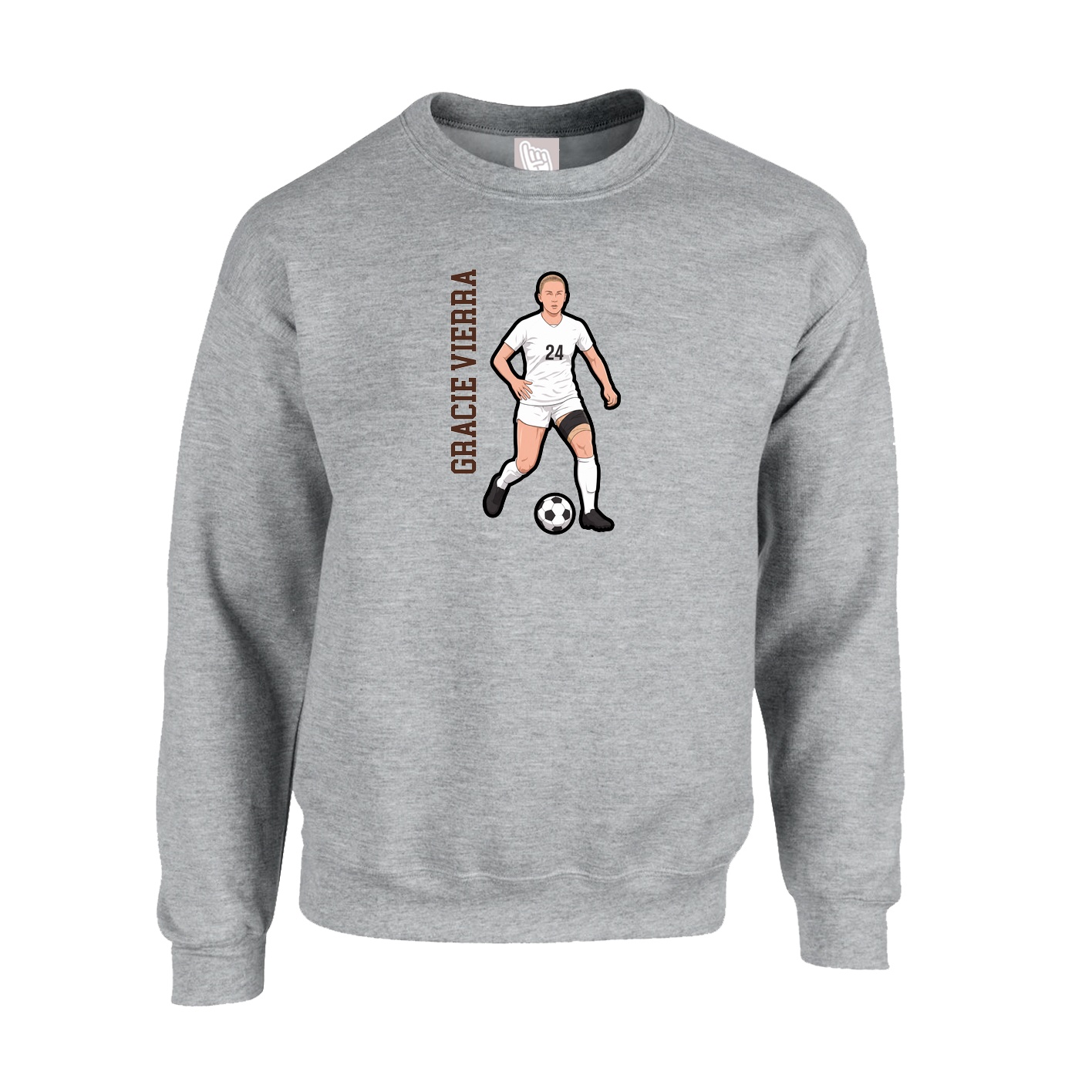 Fleece Crew — Name Vertical in Grey