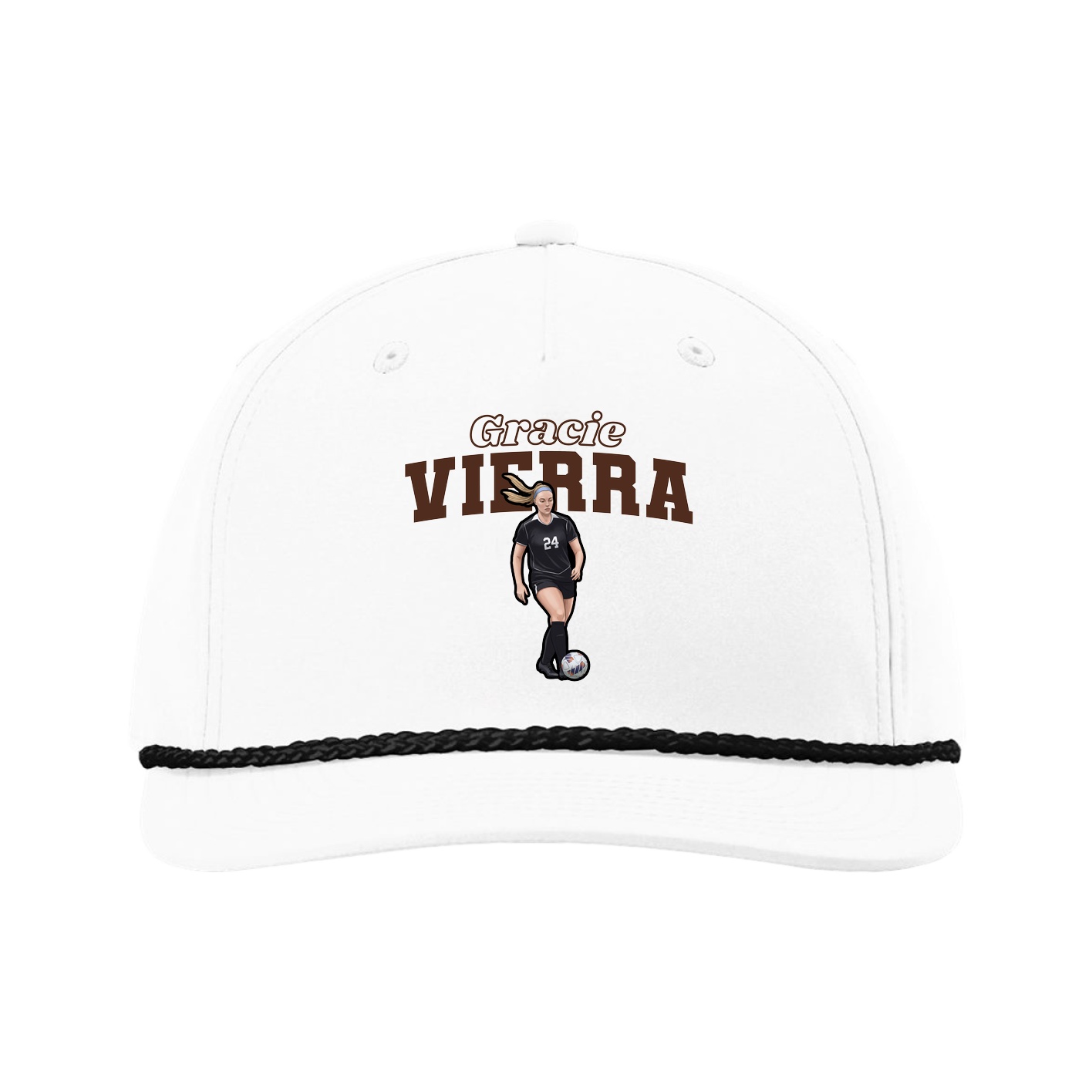 Five-Panel Classic Rope Cap — Name Arch in White