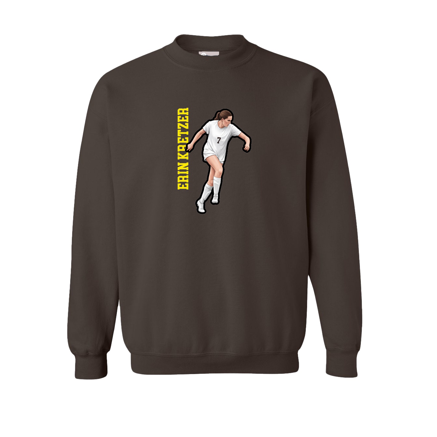 Fleece Crew — Name Vertical in Brown