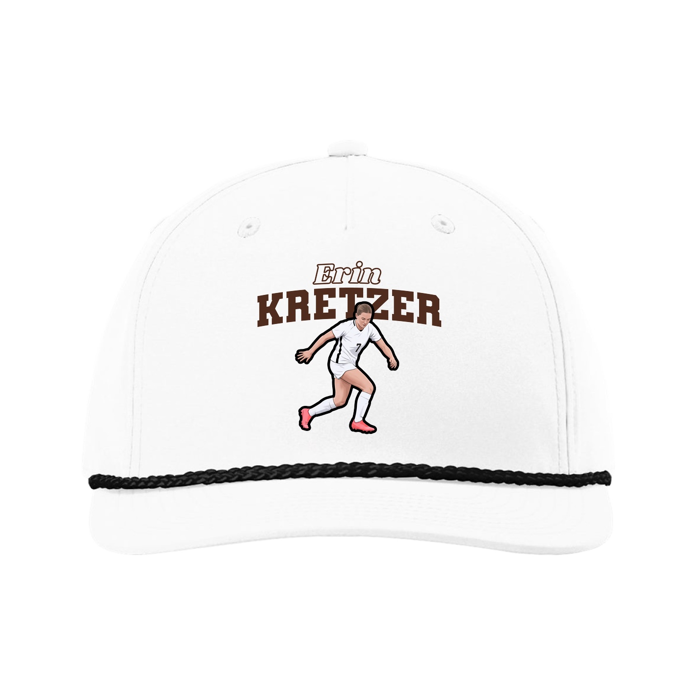 Five-Panel Classic Rope Cap — Name Arch in White