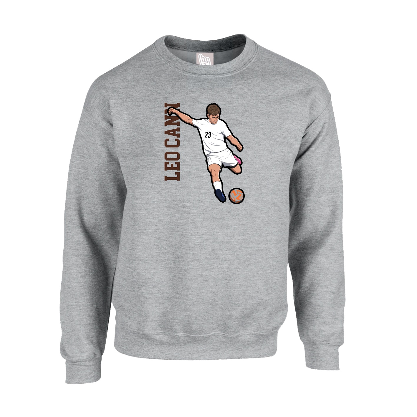 Fleece Crew — Name Vertical in Grey