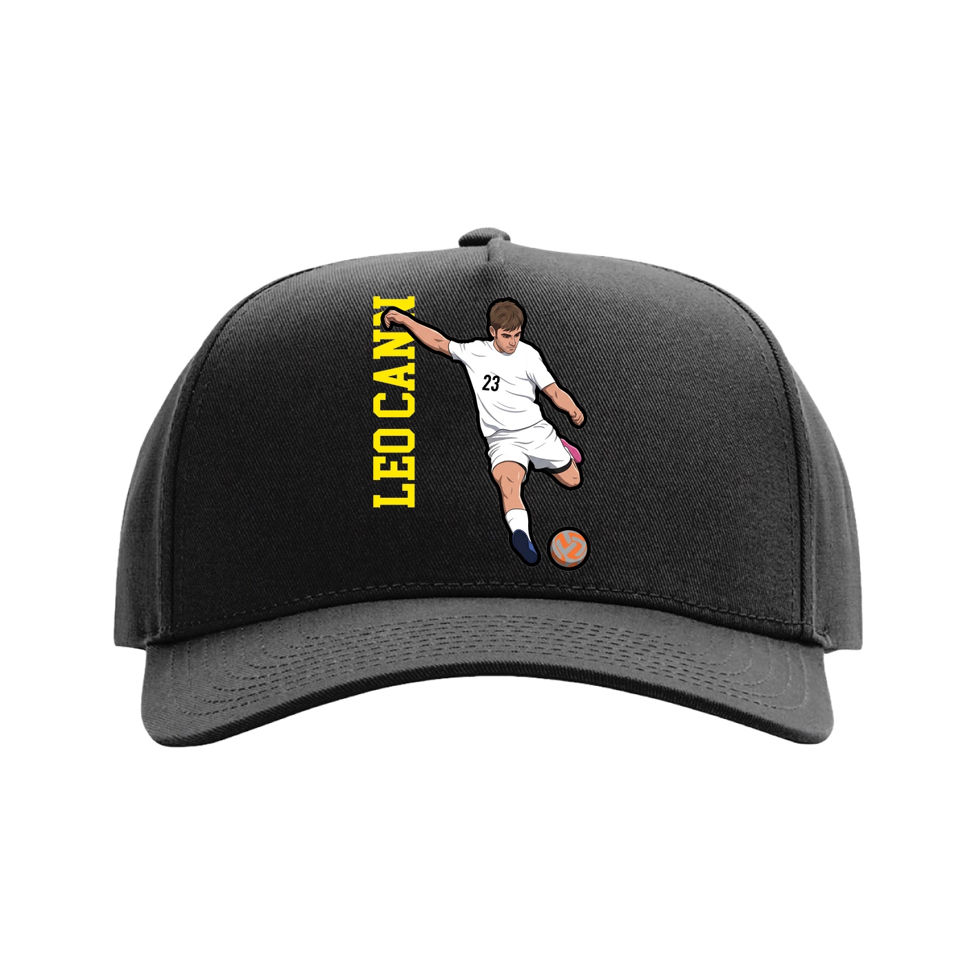 Full Fabric Five-Panel Champ Cap — Name Vertical in Black