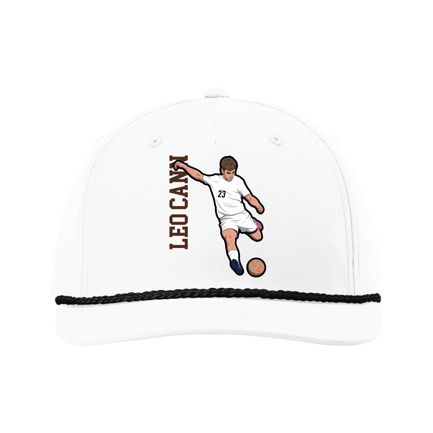 Five-Panel Classic Rope Cap — Name Vertical in White