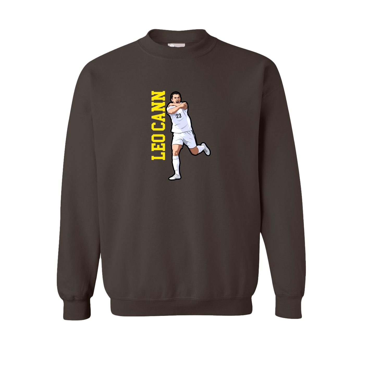 Fleece Crew — Name Vertical in Brown