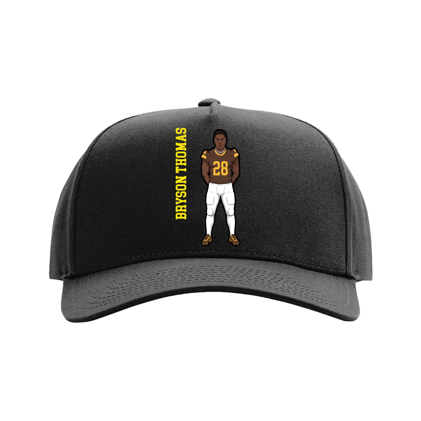 Full Fabric Five-Panel Champ Cap — Name Vertical in Black
