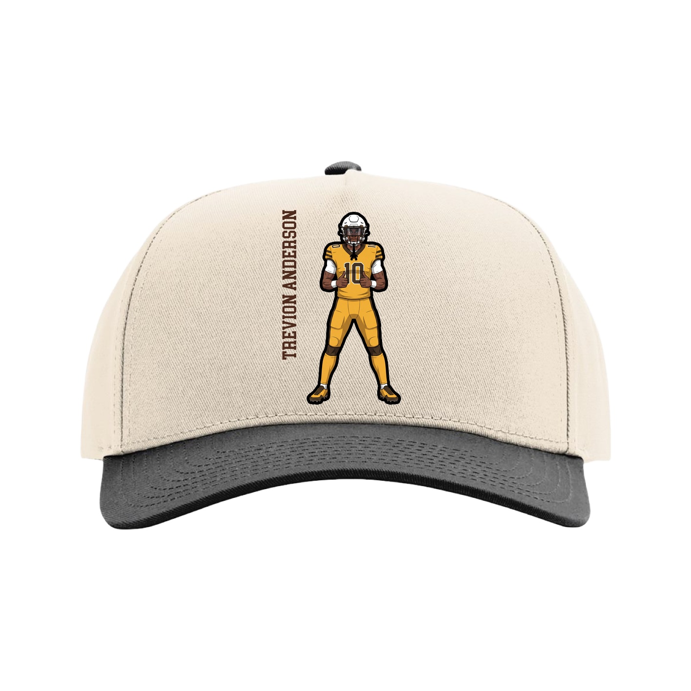 Full Fabric Five-Panel Champ Cap — Name Vertical in Cream/Black