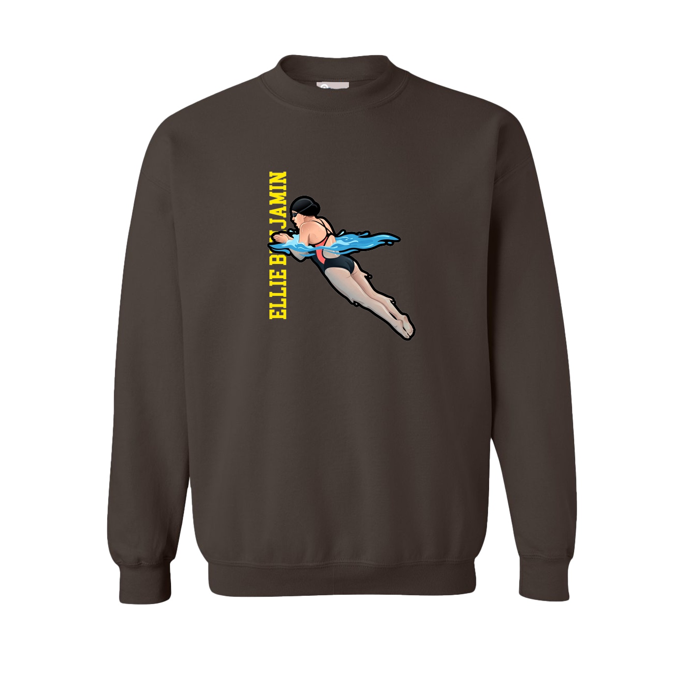 Fleece Crew — Name Vertical in Brown