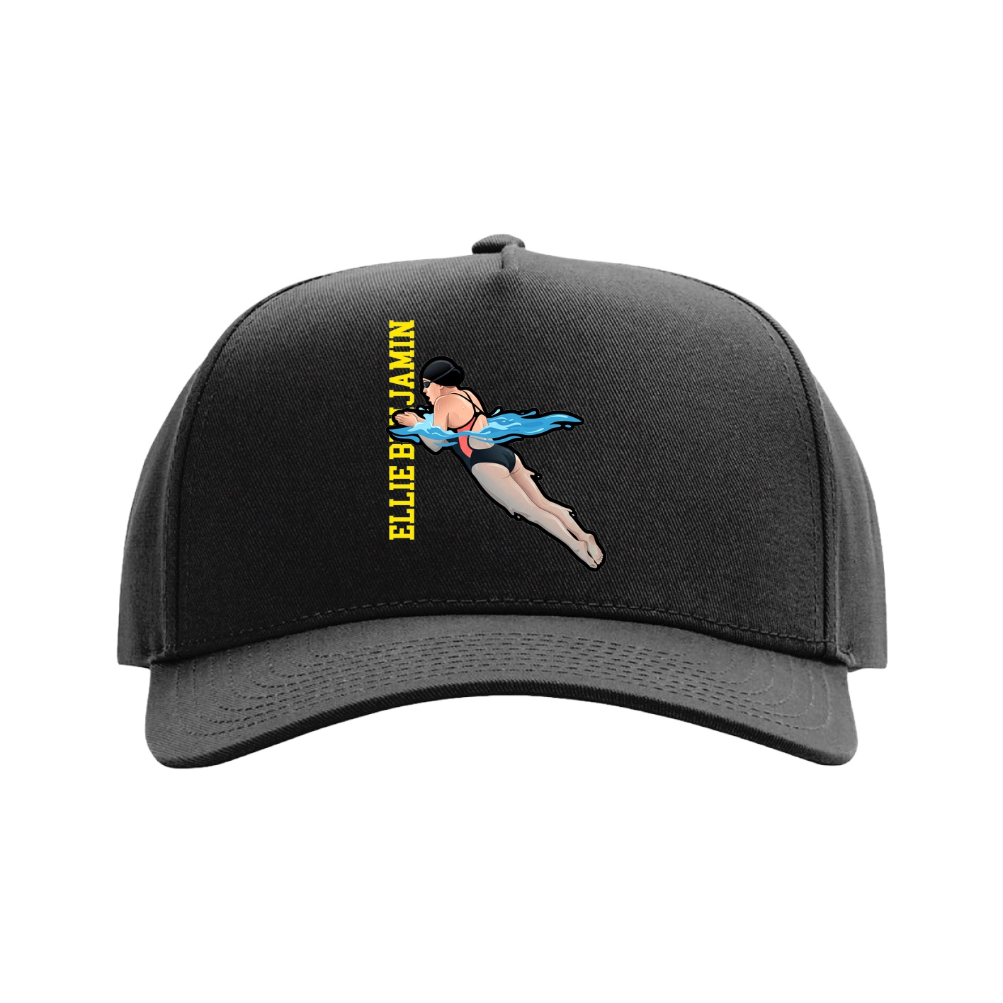Full Fabric Five-Panel Champ Cap — Name Vertical in Black