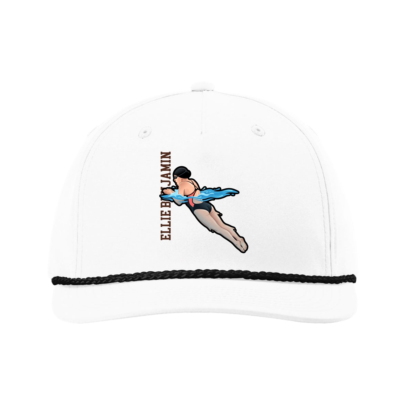 Five-Panel Classic Rope Cap — Name Vertical in White