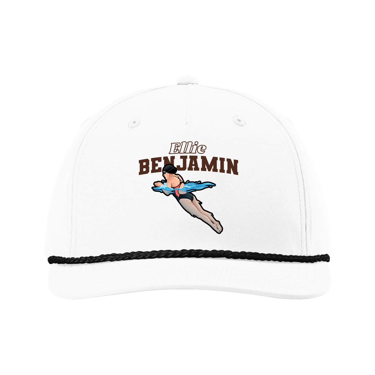 Five-Panel Classic Rope Cap — Name Arch in White