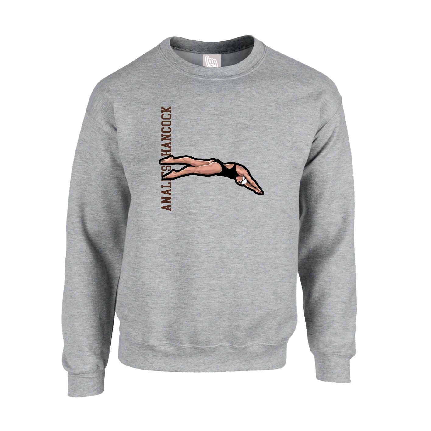 Fleece Crew — Name Vertical in Grey