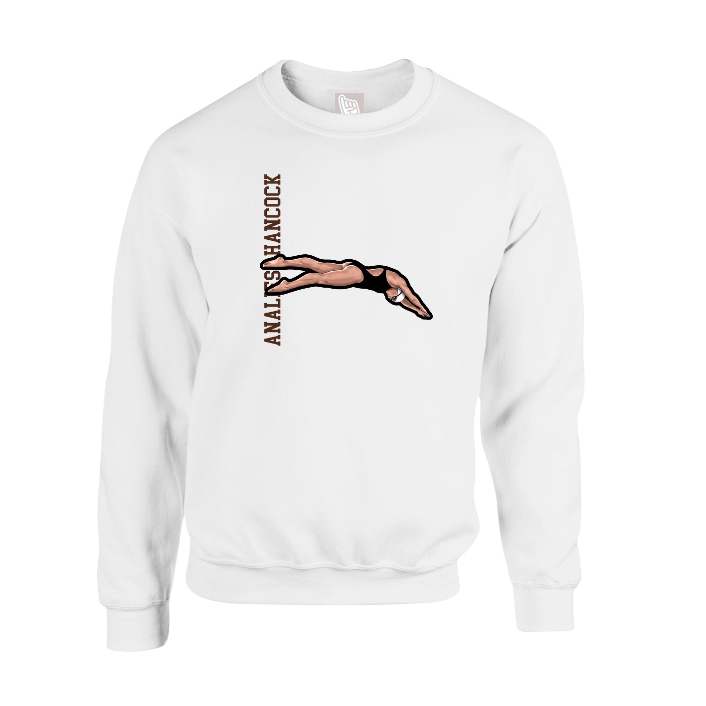 Fleece Crew — Name Vertical in White
