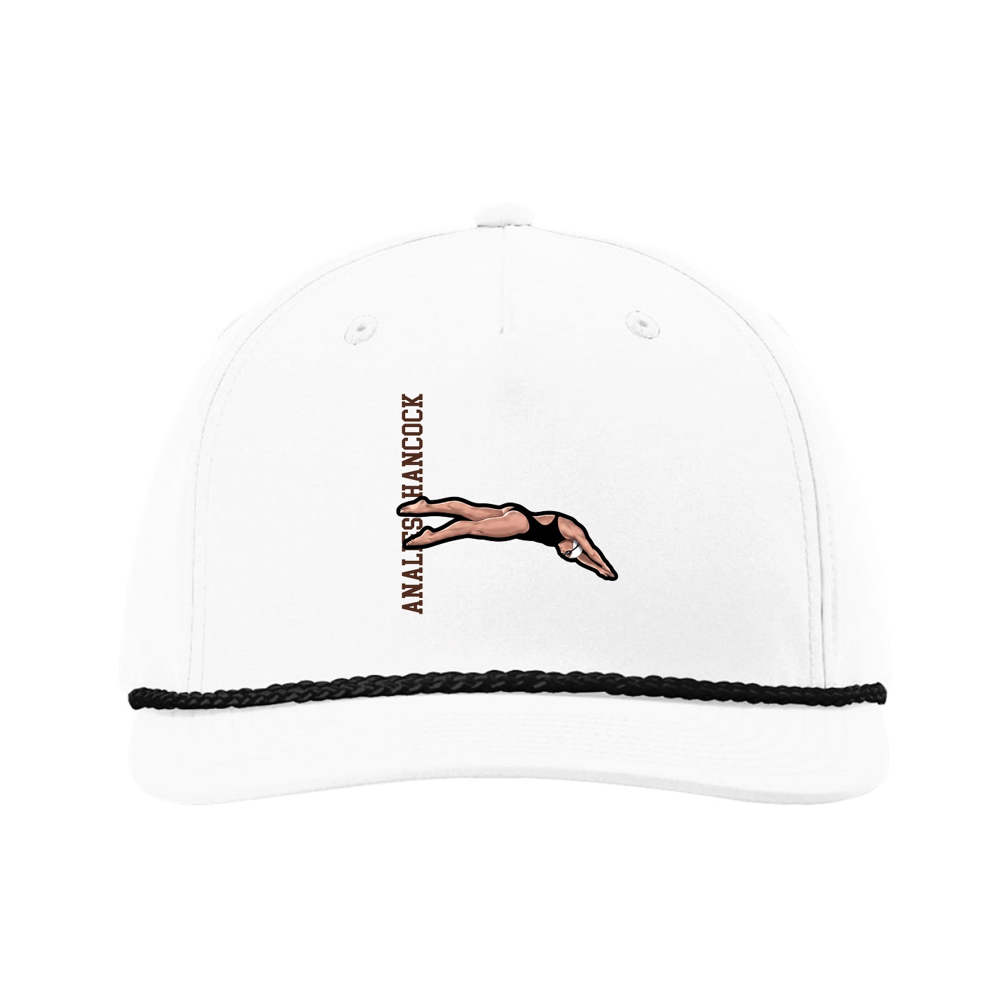 Five-Panel Classic Rope Cap — Name Vertical in White