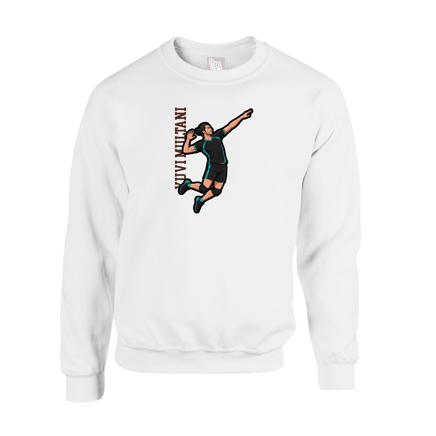 Fleece Crew — Name Vertical in White