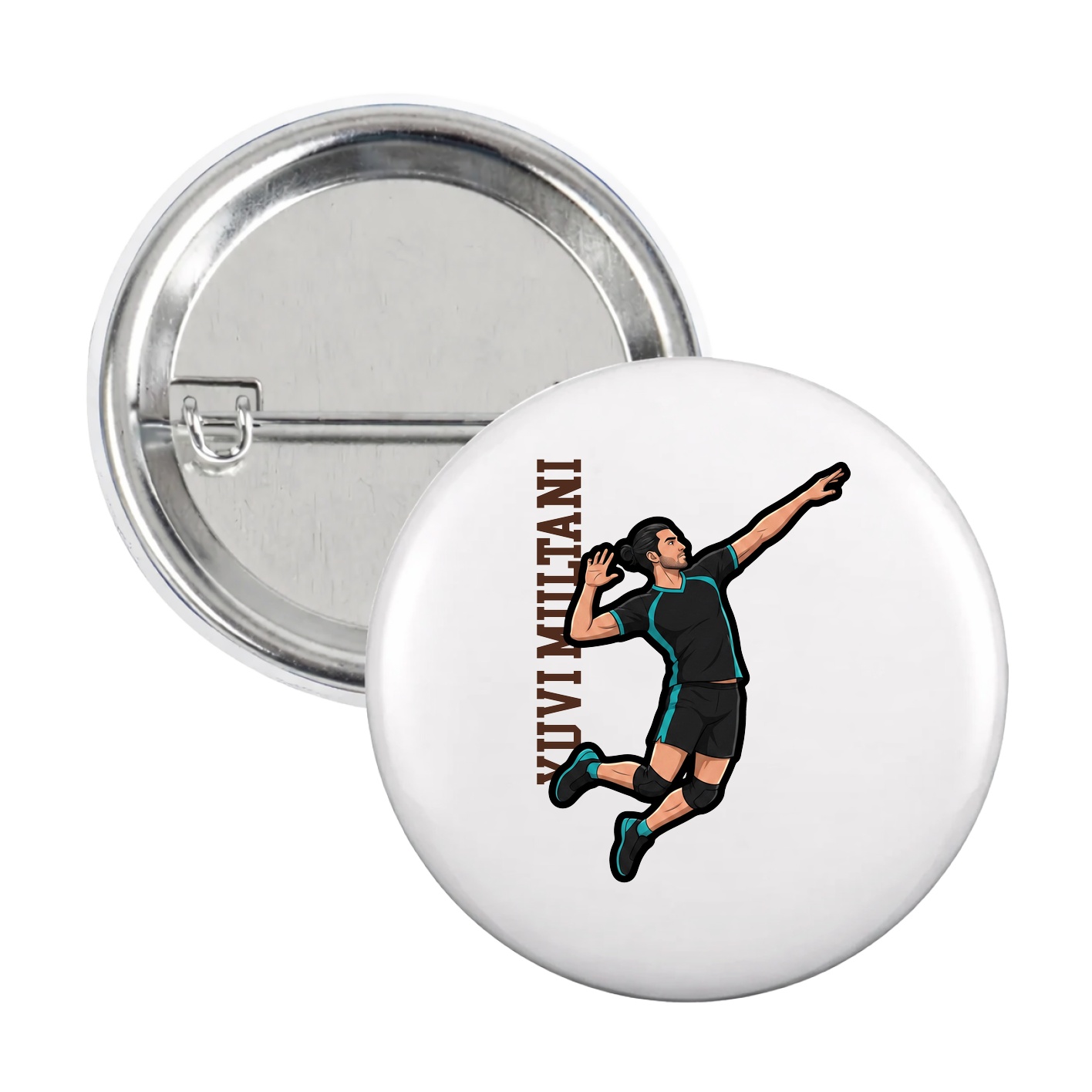 Game Day Button — Name Vertical in White