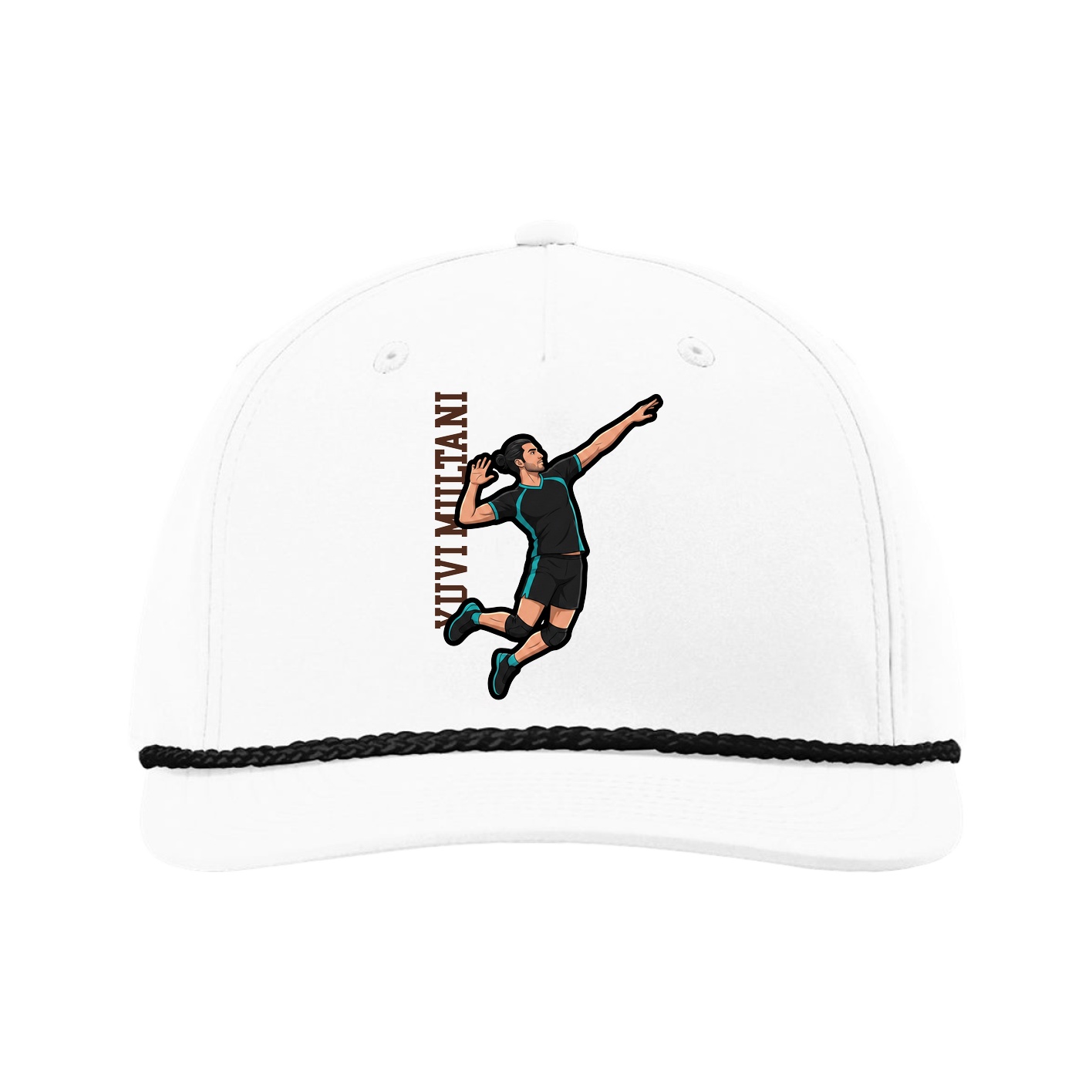 Five-Panel Classic Rope Cap — Name Vertical in White
