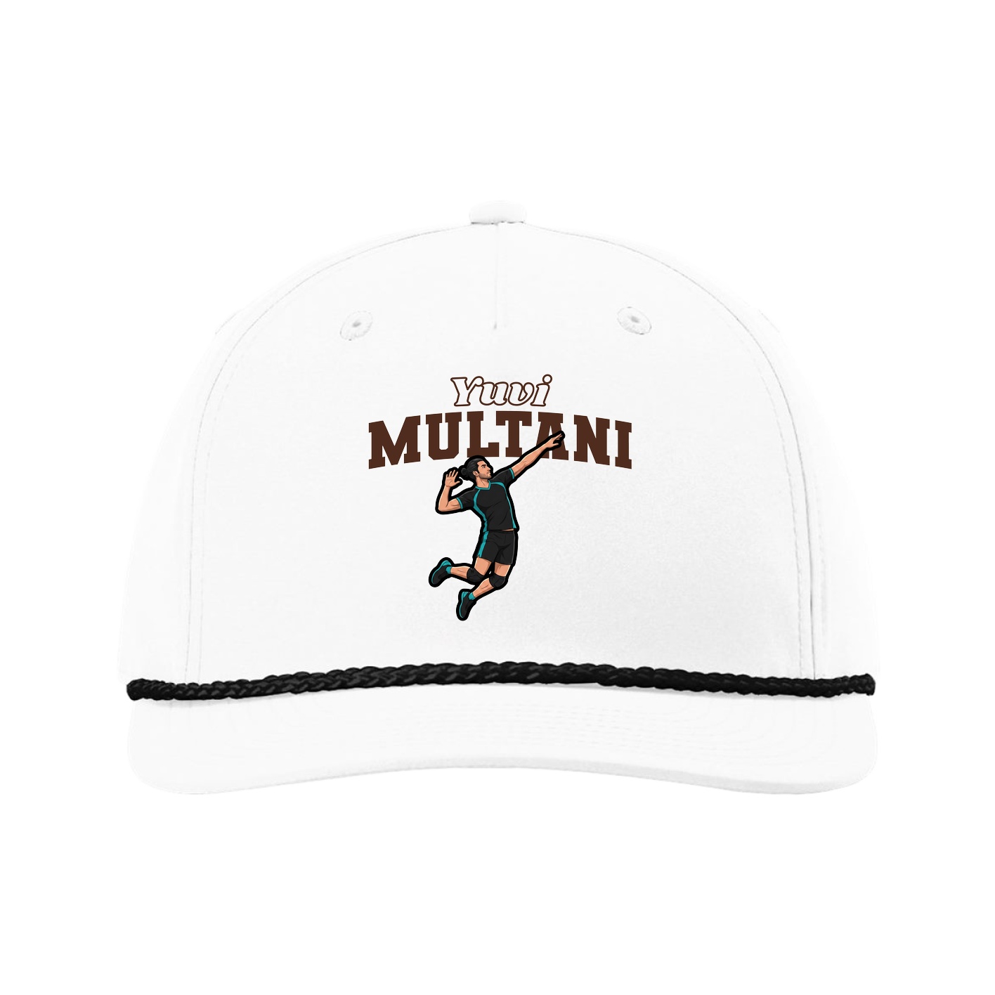 Five-Panel Classic Rope Cap — Name Arch in White