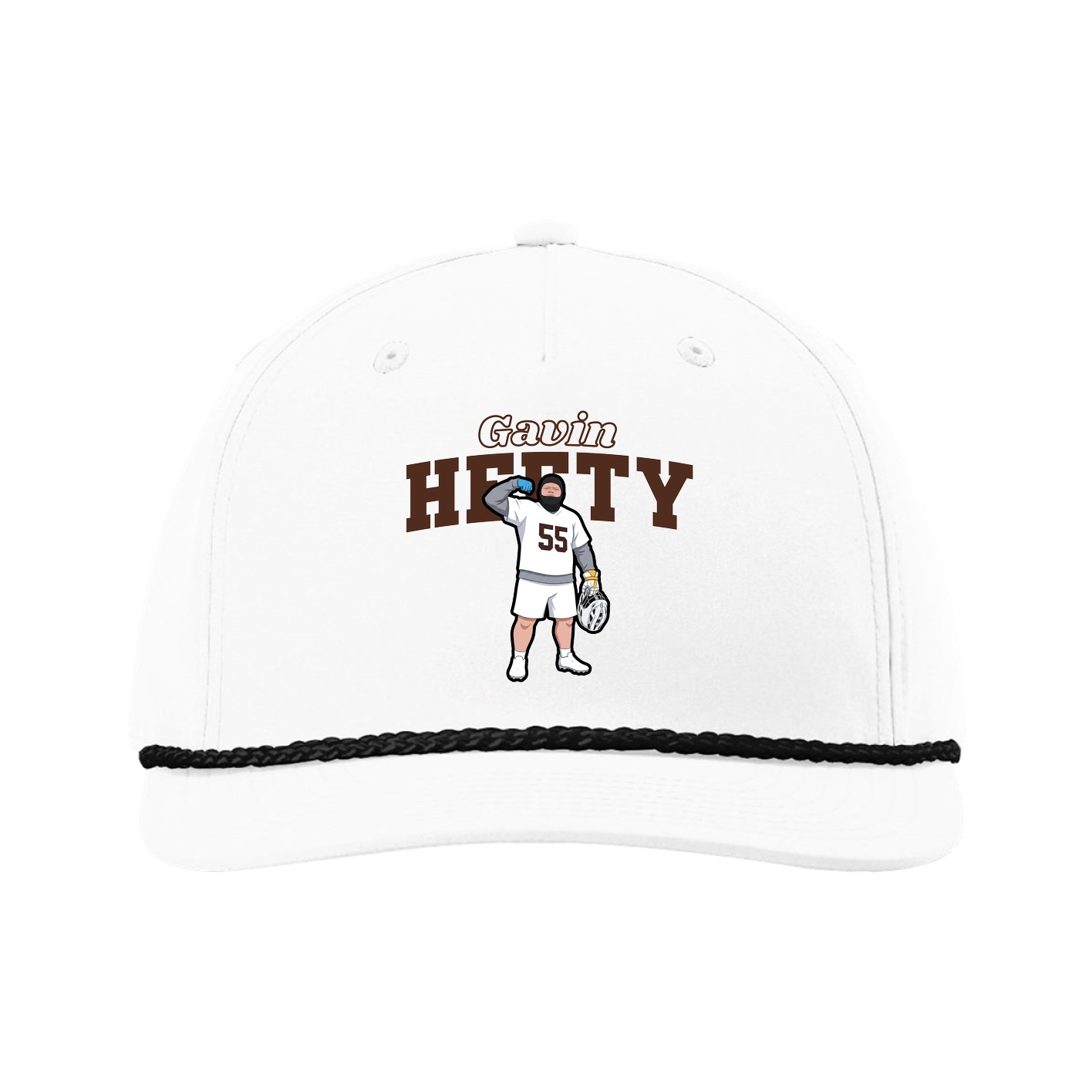 Five-Panel Classic Rope Cap — Name Arch in White