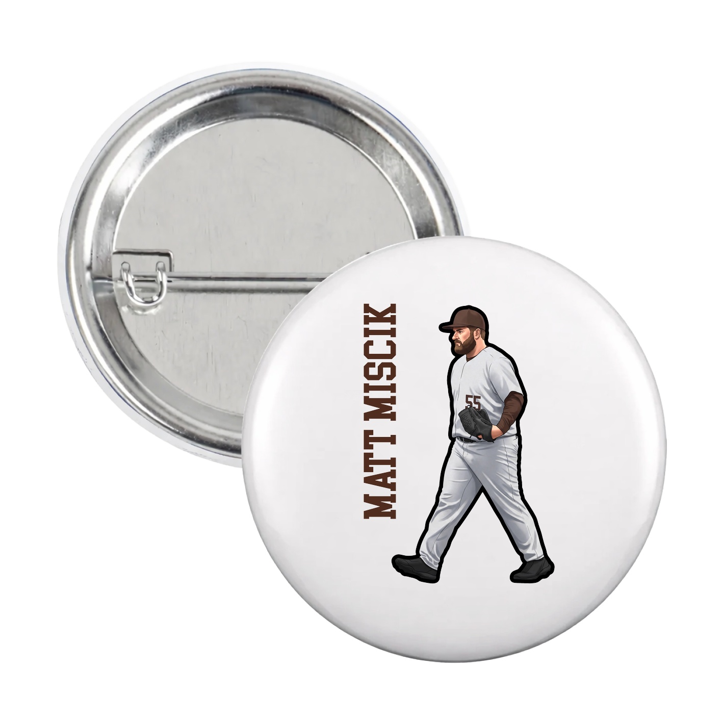 Game Day Button — Name Vertical in White