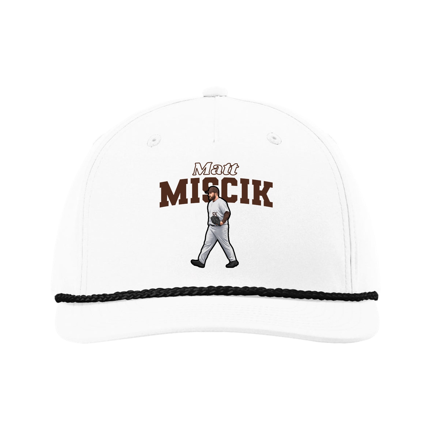 Five-Panel Classic Rope Cap — Name Arch in White