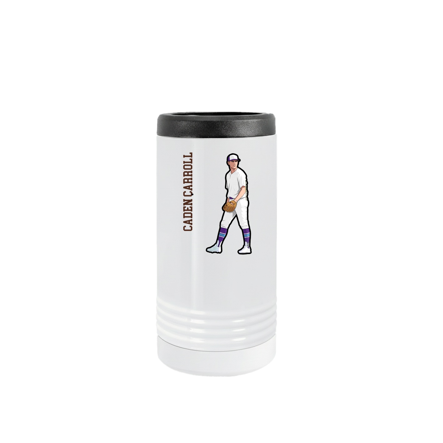 Slim Beverage Holder — Name Vertical in White