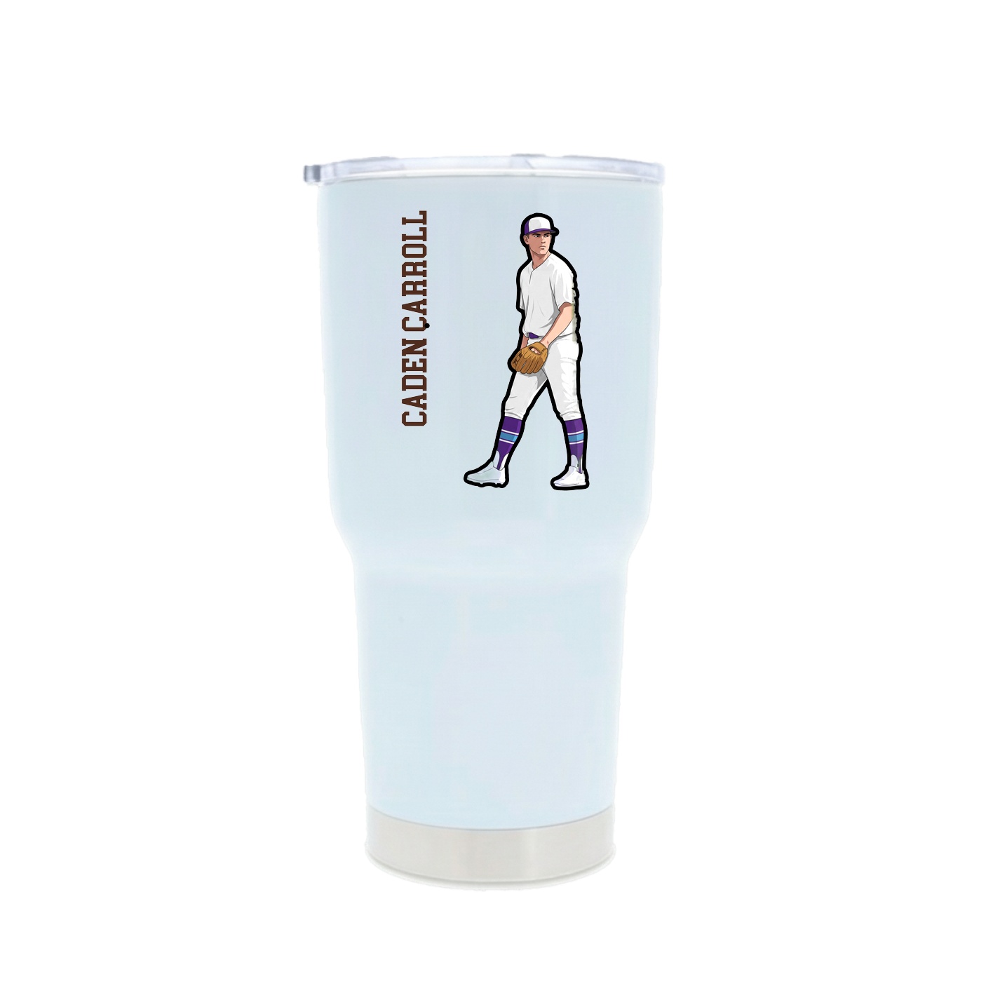 30oz Stainless Steel Tumbler — Name Vertical in White