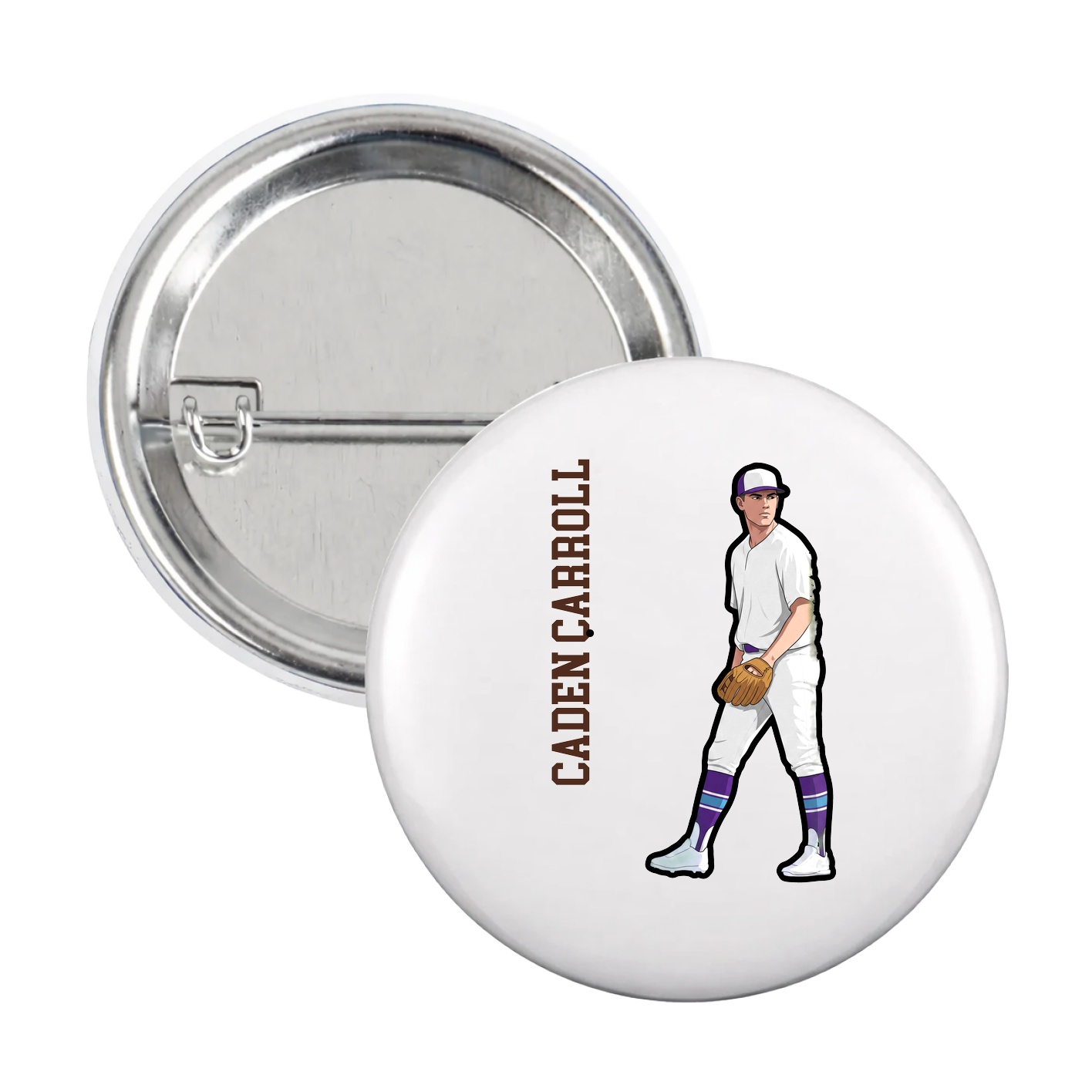 Game Day Button — Name Vertical in White