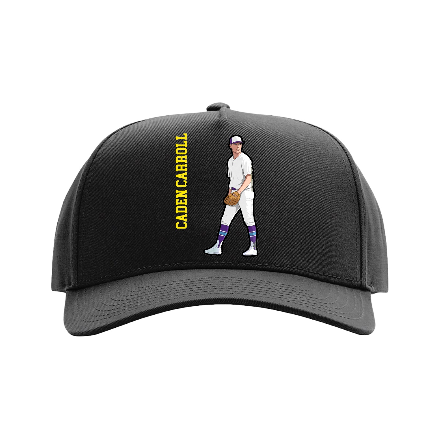 Full Fabric Five-Panel Champ Cap — Name Vertical in Black